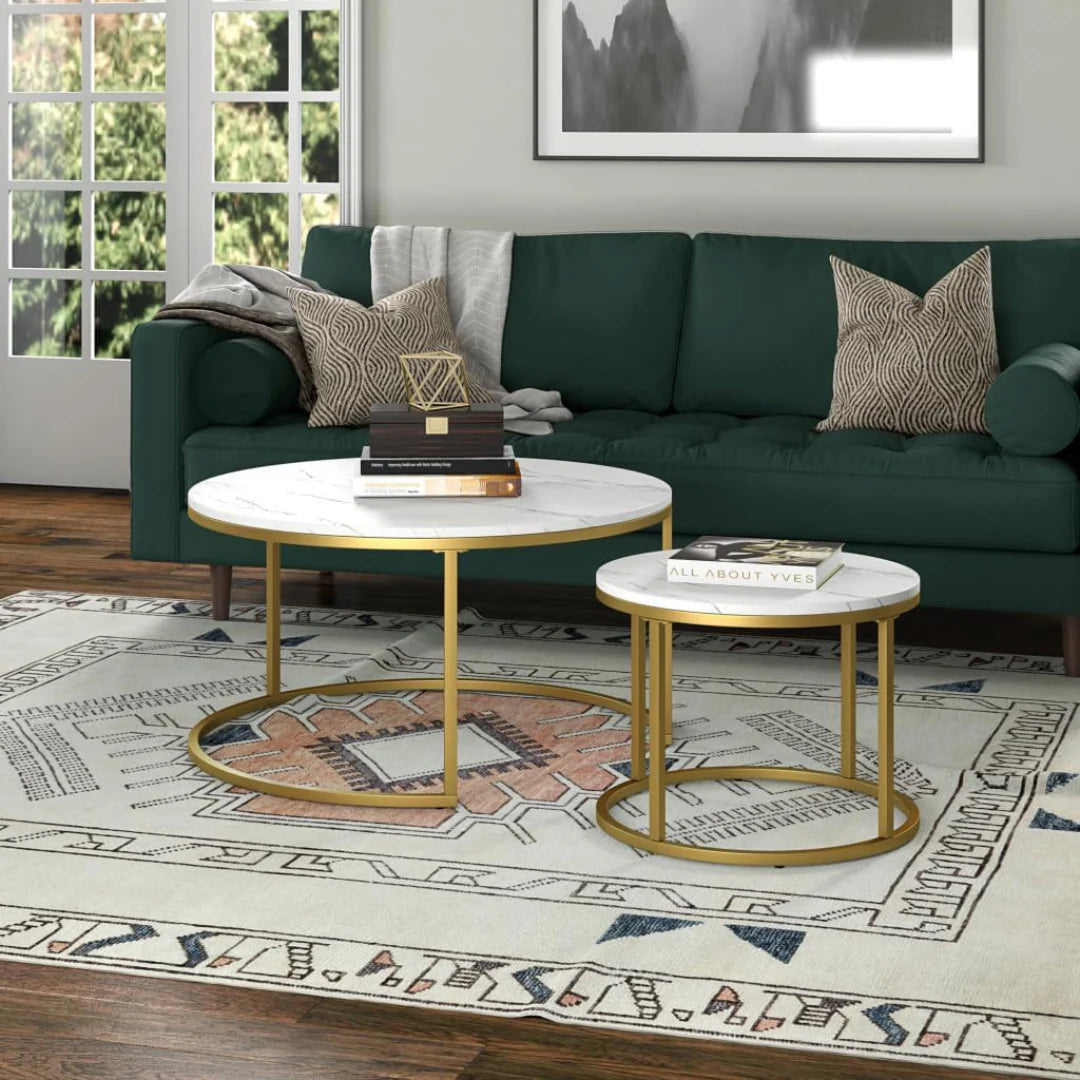 Set 2 Mesas Diseño Mármol Blanco: Versatilidad y Elegancia para tu Living