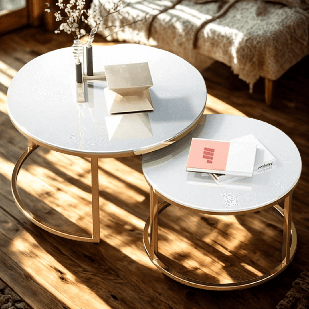 Set 2 Mesas Diseño Mármol Blanco: Versatilidad y Elegancia para tu Living