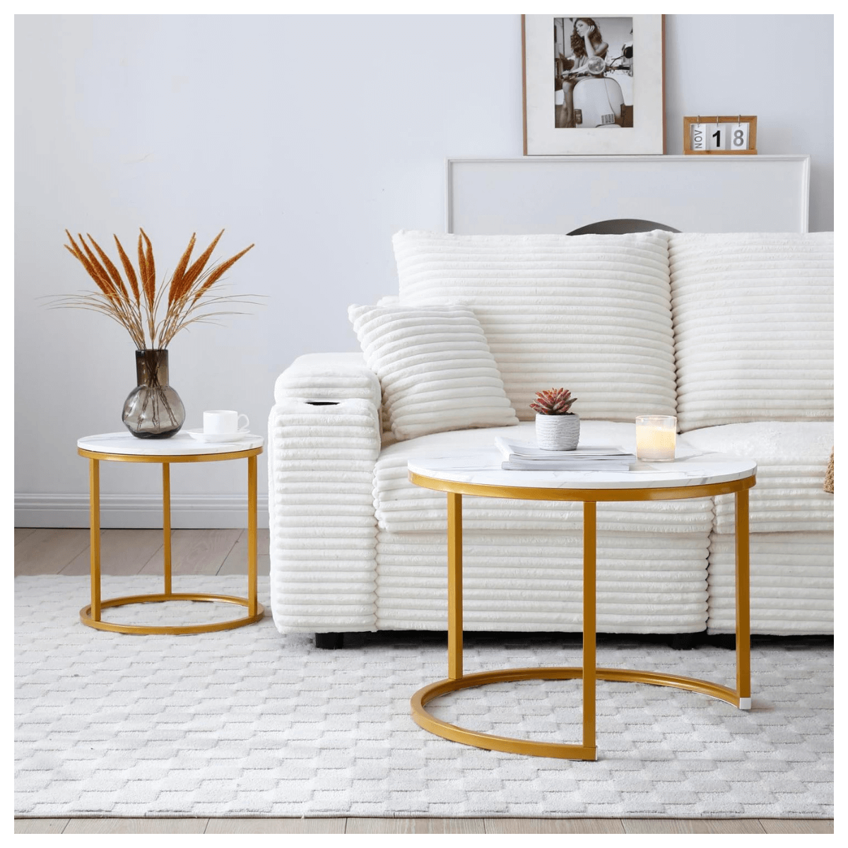 Set 2 Mesas Diseño Mármol Blanco: Versatilidad y Elegancia para tu Living